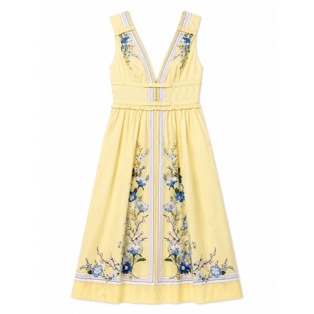 Self-Portrait Yellow Floral Midi Dress NWT Wedding Guest US 4 Small - Picture 3 of 12